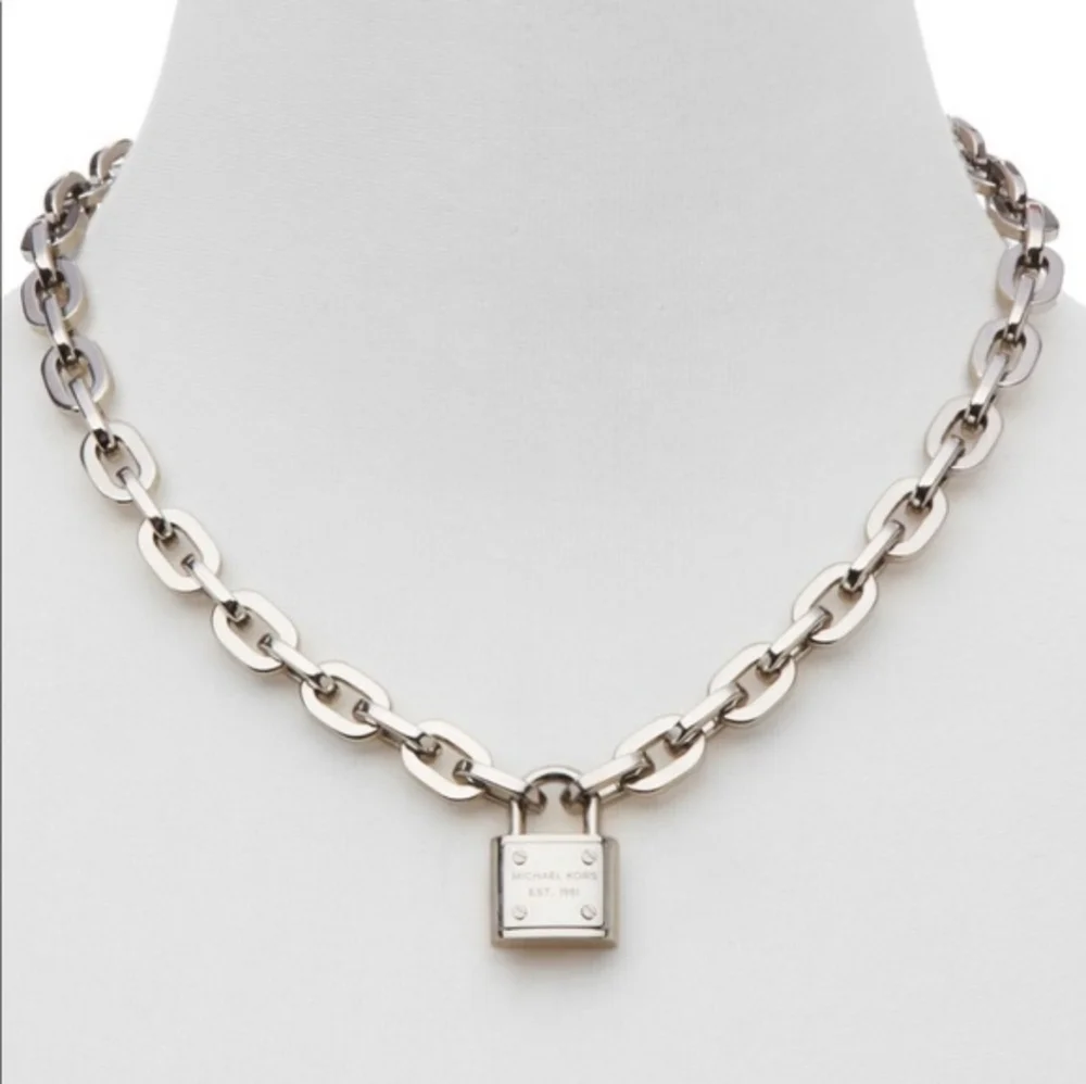 Michael Kors Square Chain Link Padlock Necklace Silver Plate Stainless Steel NWT - Picture 16 of 16